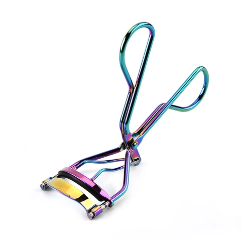 Portable Metal Eyelash Curler Rainbow Colorful Wide Angle Eye Lash Curling Tool With Silicone Pad For Women Makeup