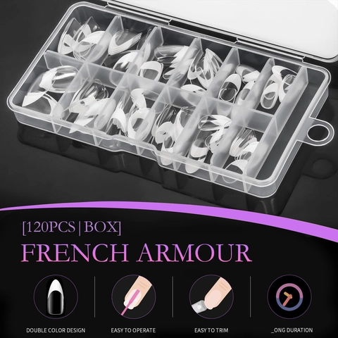 French Tip Drucknägel ABS Kunststoff Glänzend Mandel Ballerina Form Langlebig Maniküre Verlängerung Für Frauen