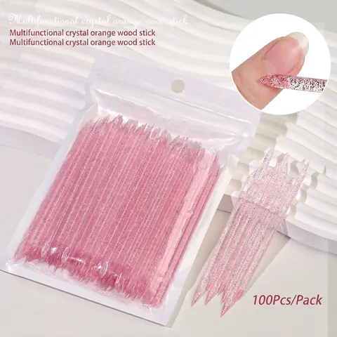 Dual-Ended Nail Art Crystal Sticks Glitter Plastic Cuticle Pusher Cleaning Dotting Tool Manicure Accessory