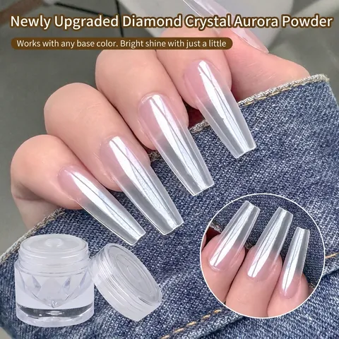 Poudre Aurora Pour Ongles Haute Brillance Cristal Chromé Effet Miroir Pigment Blanc Künstliche Perle Décoration Manucure