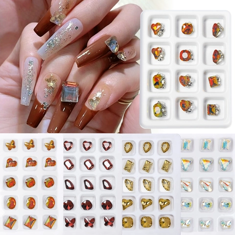 Nagelkunst Strasssteine Glaskristall Gemischte Formen Braun Bernstein Maillard Stil Dimensionale Schmuck Dekoration Maniküre