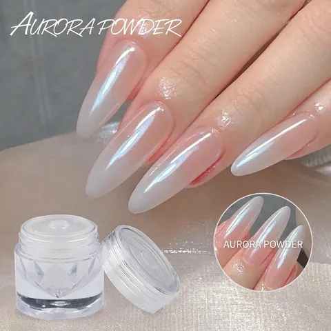 Poudre Aurora Pour Ongles Haute Brillance Cristal Chromé Effet Miroir Pigment Blanc Künstliche Perle Décoration Manucure