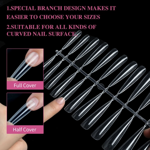 Unghie Finte Extra Lunghe Trasparenti Senza Traccia Soft Gel Full Cover Forme Stiletto Coffin Square DIY Manicure Donna
