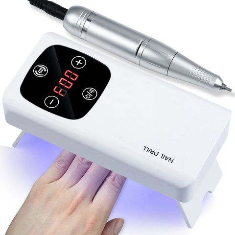 Fresa Per Unghie Elettrica Professionale E Asciugatore Lampada UV Ricaricabile Portatile Strumento Manicure Display LCD Bianco