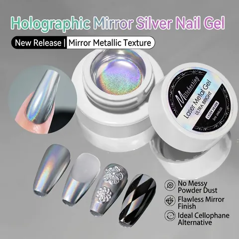 Laser Metal Gel Mirror Silver Nail Art Painting Gel Holographic High Density Reflective UV LED Cured Drawing Polish DIY
