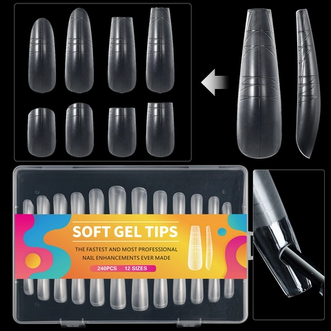 Soft Gel Nail Tips With Auxiliary Scale Lines Ultra Thin Seamless Full Half Cover Extension Fake Nails For Manicure DIY