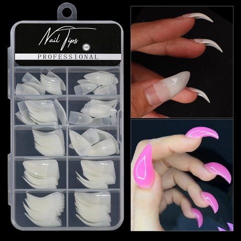 Professional Eagle Claw False Nail Tips Acrylic Stiletto Hook Curved Pointed Artificial Manicure Multi Size Selection