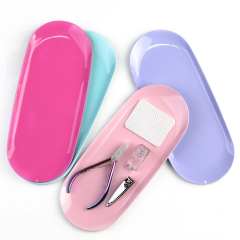 Oval Stainless Steel Storage Tray Colorful Metal Organizer For Nail Art Tools Jewelry Desktop Minimalist