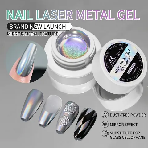 Laser Metal Gel Mirror Silver Nail Art Painting Gel Holographic High Density Reflective UV LED Cured Drawing Polish DIY