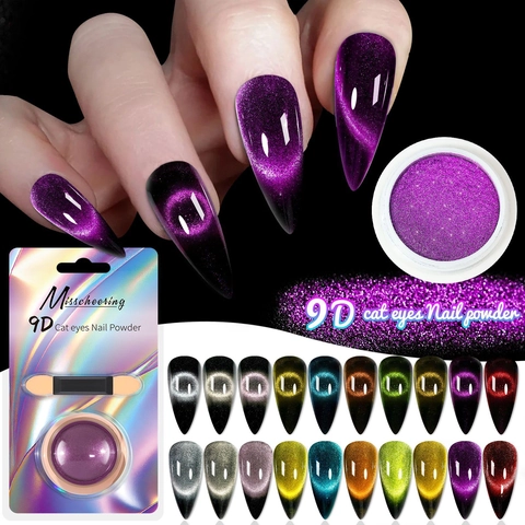 Polvere Per Unghie Occhio Di Gatto 9D Effetto Specchio Magnetico Metallico Laser Olografico Pigmento Pennello Manicure DIY