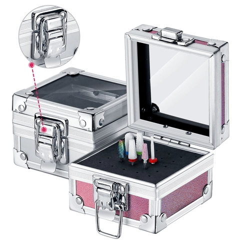 Nail Drill Bit Storage Box Aluminum Alloy Portable Manicure Tool Organizer Case With Transparent Lid