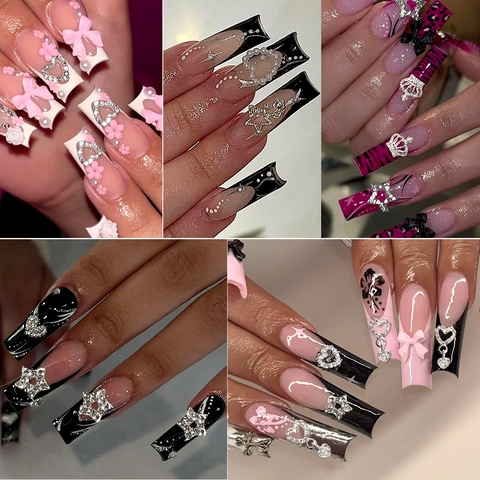 Nail Art Charms 3D Alloy Rhinestone Star Heart Crown Pendants DIY Manicure Decorations Sparkling Jewelry Accessories