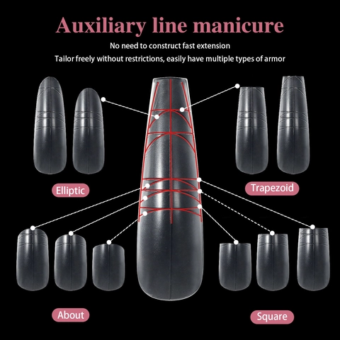 Soft Gel Nail Tips With Auxiliary Scale Lines Ultra Thin Seamless Full Half Cover Extension Fake Nails For Manicure DIY
