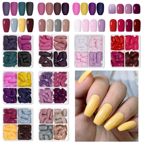 Druck Auf Nägel Matt Glänzend Einfarbig Full Cover Falsche Nägel Abnehmbar Kurz Quadratisch Coffin DIY Maniküre Für Damen
