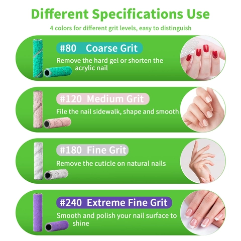 Mini Nail Sanding Bands And Mandrel Bit Professional Manicure Pedicure Drill Accessory Extended Version Multiple Grits