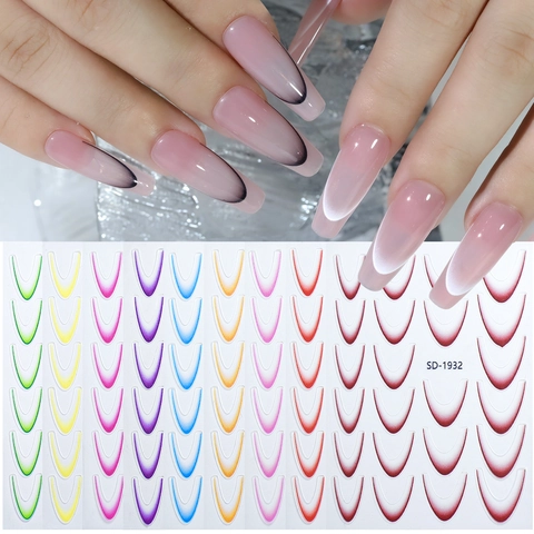 Gradient French Tip Nail Stickers Waterproof Self Adhesive V Shape Nail Art Decals DIY Manicure Decoration For Women Girls
