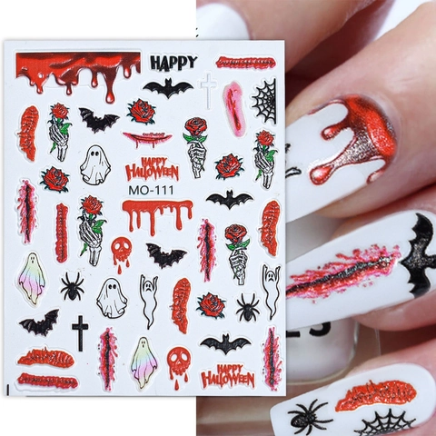 Pegatinas Uñas Halloween 3D Relieve Calcomanías Auto Adhesivas Calabaza Cráneo Fantasma Decoraciones Fiesta Terror