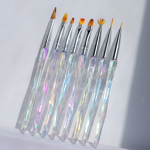 Nail Art Brush Manicure Tools Iridescent Aurora Acrylic Handle Professional Salon UV Gel Painting Drawing Liner Fan Gradient Design