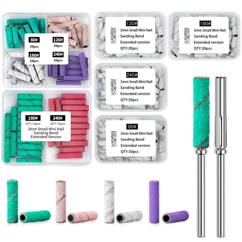Mini Nail Sanding Bands And Mandrel Bit Professional Manicure Pedicure Drill Accessory Extended Version Multiple Grits