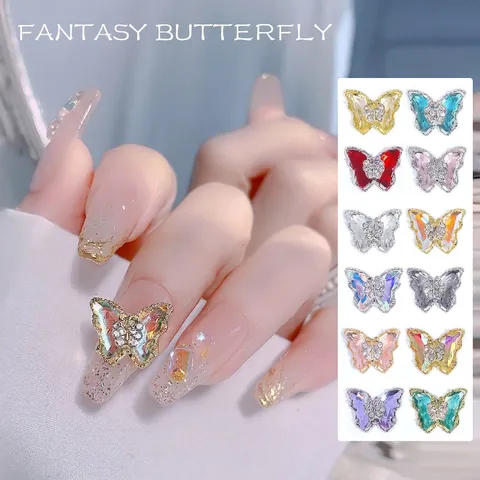 Amuletos Para Uñas De Mariposa 3D Aleación Doble Capa Cristal Diamantes De Imitación Adornos Irisados Para Manicura DIY