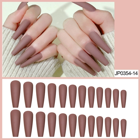 Uñas Postizas Largas Coffin Press On Mate Esmerilado Puntas De Uñas Artificiales Para Mujeres Color Morandi Elegante