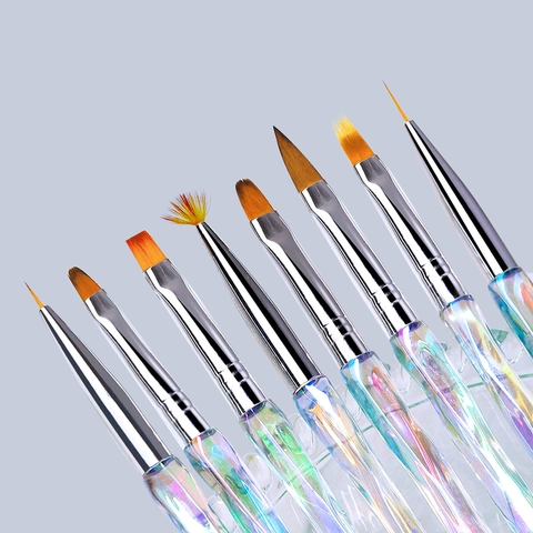 Nail Art Brush Manicure Tools Iridescent Aurora Acrylic Handle Professional Salon UV Gel Painting Drawing Liner Fan Gradient Design