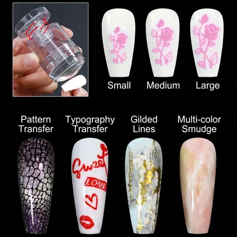 Transparent Silicone Nail Art Stamper Rotatable Adjustable Pattern Size Manicure Transfer DIY Tool With Scraper