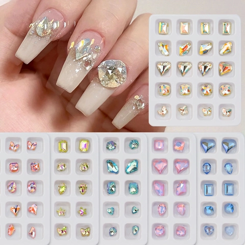 3D Nail Art Rhinestones K9 Glass Crystal Point Bottom Hearts Butterflies Multi Shape Aurora AB Manicure Decorations