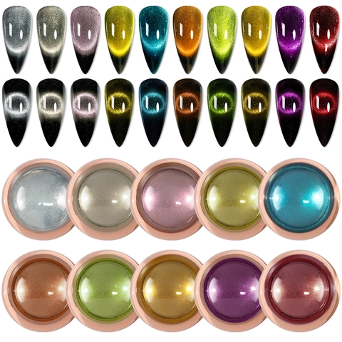 Polvere Per Unghie Occhio Di Gatto 9D Effetto Specchio Magnetico Metallico Laser Olografico Pigmento Pennello Manicure DIY