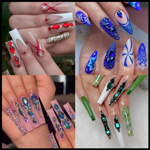 Nail Art Rhinestones Glass Crystal Flatback Multi Shapes Manicure DIY With Dual Ended Dotting Pen Storage Box