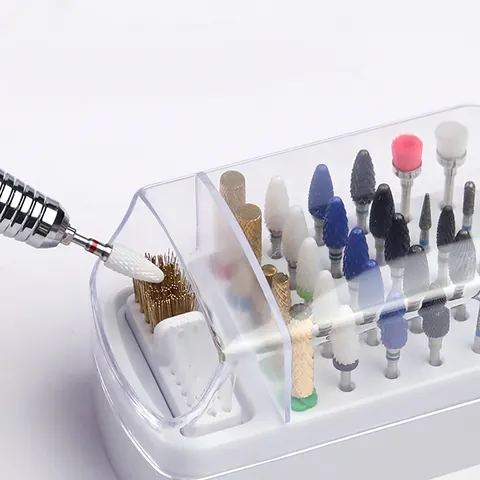 Scatola Di Immagazzinaggio Professionale Per Frese Per Unghie Con Spazzole Di Pulizia Plastica Antipolvere Coperchio Trasparente