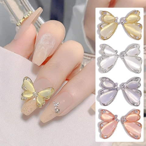 Butterfly Nail Art Decorations Alloy Resin With Cat Eye Stone And Rhinestone Luxury Symmetrical Relief Manicure Charms