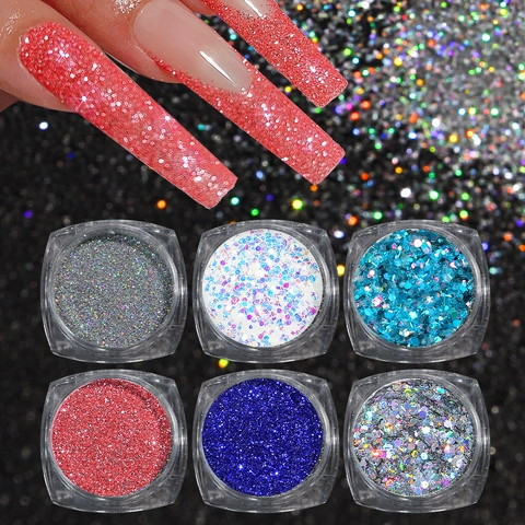 Nail Art Glitter Sequins Iridescent Holographic Mixed Colors Shining Manicure Decoration Kit