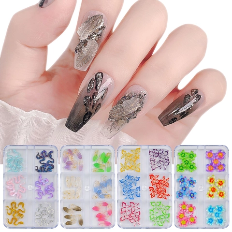 Ciondoli Per Nail Art In Resina Forme Miste Farfalla Fiore Serpente Piuma Per Decorazione Manicure DIY Accessori Colorati
