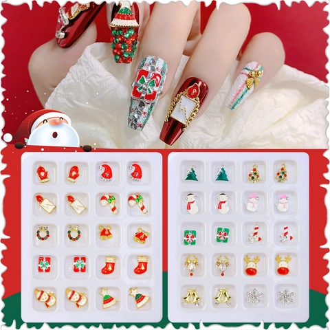 Ornamentos De Arte De Uñas De Navidad Aleación Esmalte Rhinestone 3D Muñeco De Nieve Reno Para Decoración De Manicura DIY