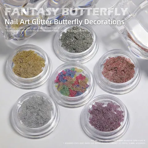 3D Butterfly Nail Art Stickers Reflective Glitter Laser Sparkling Decals DIY Manicure Decorations Multi Color Butterfly Charms