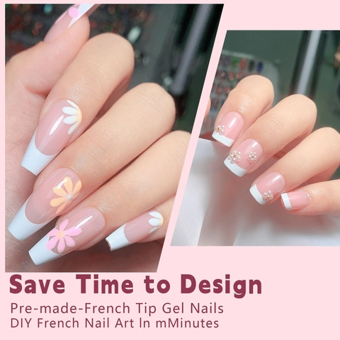 Press On Nails French Tip Soft Gel Drei In Einem System Soak Off Maniküre Für Frauen Elegant Natürlich