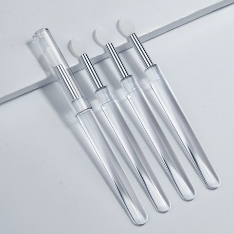 Nail Silicone Stick Brush Mirror Powder Applicator Aurora Rubbing Tool Portable Makeup Lip Brush With Cap Transparent Plastic Handle