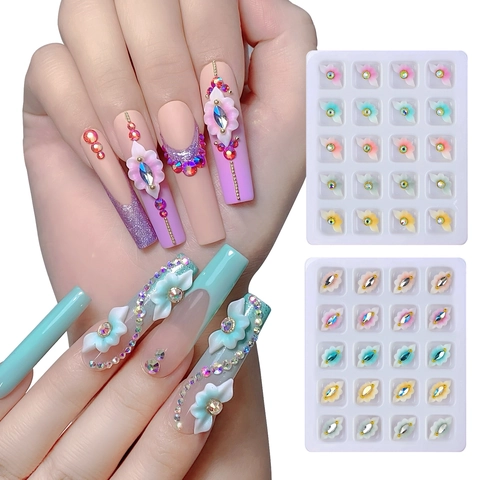 3D Nail Art Decoration Resin Flower Charms With Rhinestones Manicure Accessory Macaron Color Fresh Style For Women