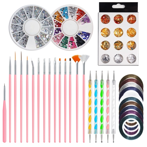 Nagelkunst Penselen Dotting Pens Steentjes Aluminiumvlokken Lijn Tapes Professionele DIY Manicure Accessoires
