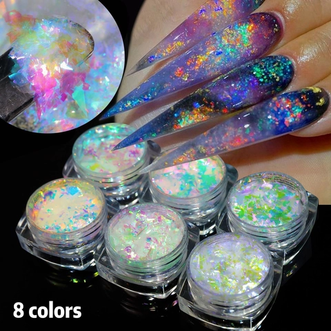 Polvere Glitter Per Unghie Aurora Paillettes Iridescenti Fiocchi Di Cristallo Di Ghiaccio Polarizzati Per Decorazione Manicure