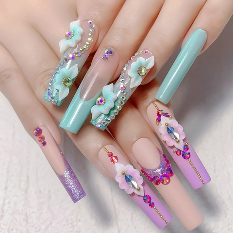 3D Nail Art Decoration Resin Flower Charms With Rhinestones Manicure Accessory Macaron Color Fresh Style For Women