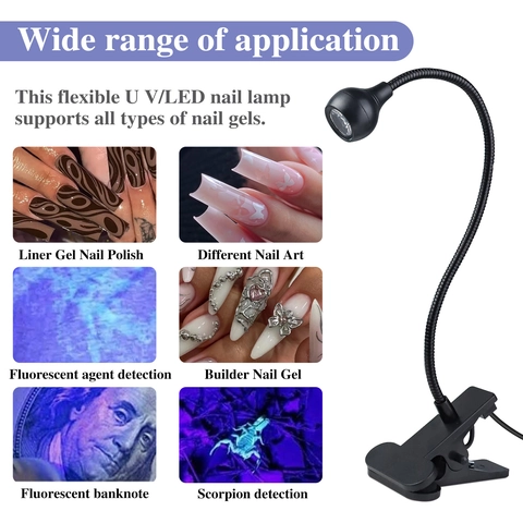 Mini Lámpara De Uñas UV LED Cuello De Cisne Flexible Con Clip Alimentación USB Para Curado De Uñas Gel Manicura Portátil