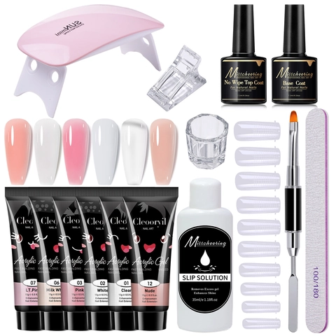 Professional Poly Extension Nail Gel Kit With Mini UV LED Lamp Slip Solution Brush Tips For Manicure Art DIY