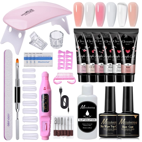 Polygel Nail Extension Kit With UV LED Lamp Electric Nail Drill Slip Solution Base Top Coat For DIY Manicure Salon