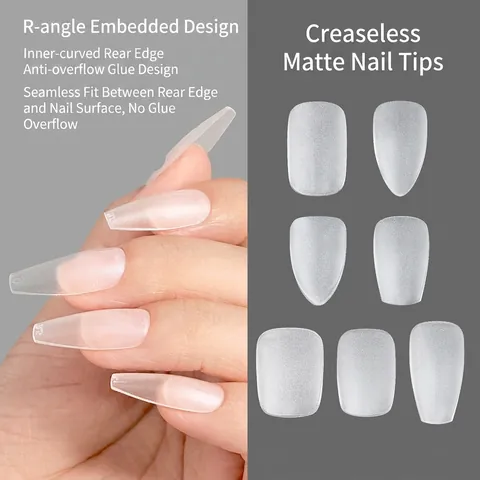 Juego de Puntas de Uñas de Gel Suave Mate Ultrafinas Sin Costuras Cobertura Completa Uñas Postizas Mate para Mujer Herramienta de Manicura