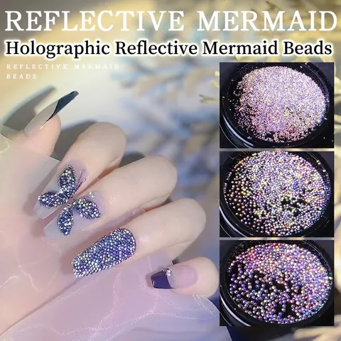 Reflective Mermaid Beads Nail Art Decorations Holographic Laser Colorful Shiny Round Micro Beads For Manicure DIY Designs