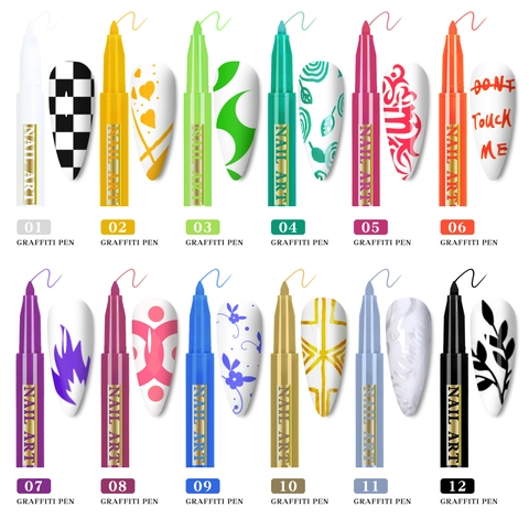 Nail Art Graffiti Pen For DIY Painting Drawing Acrylic Waterproof Quick Dry Manicure Beauty Marker Tool