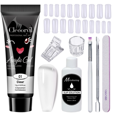 Nail Extension Gel Kit Acrylic Polygel Slip Solution Dual Forms Brush Pusher File Professional DIY Manicure Tools