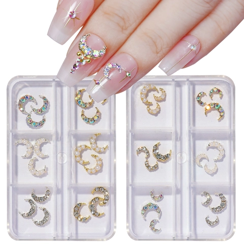 Mond Nagelkunst Anhänger Legierung Zirkonia Strasssteine Kunstperlen Elegante Ornamente Für Maniküre Nageldekoration